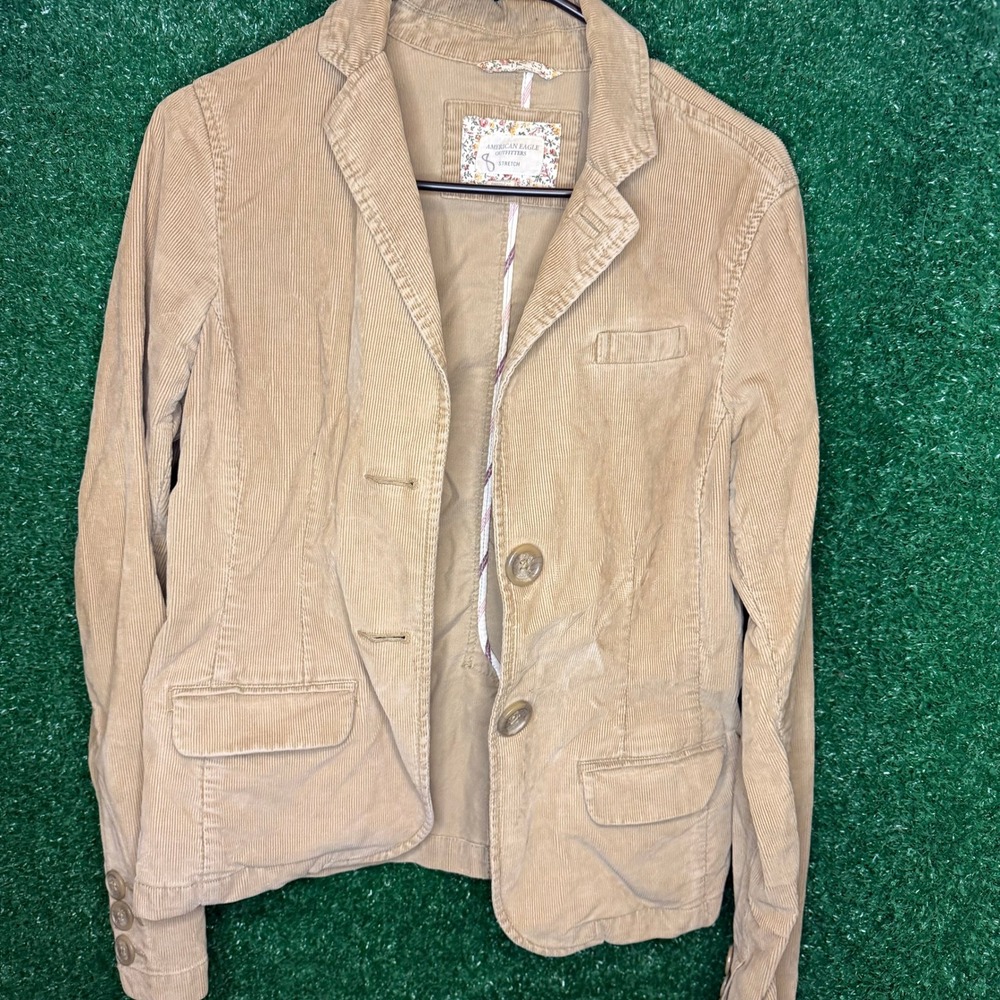 Y2K American Eagle Outfitters Tan Corduroy Stretch Blazer Jacket Women's Medium